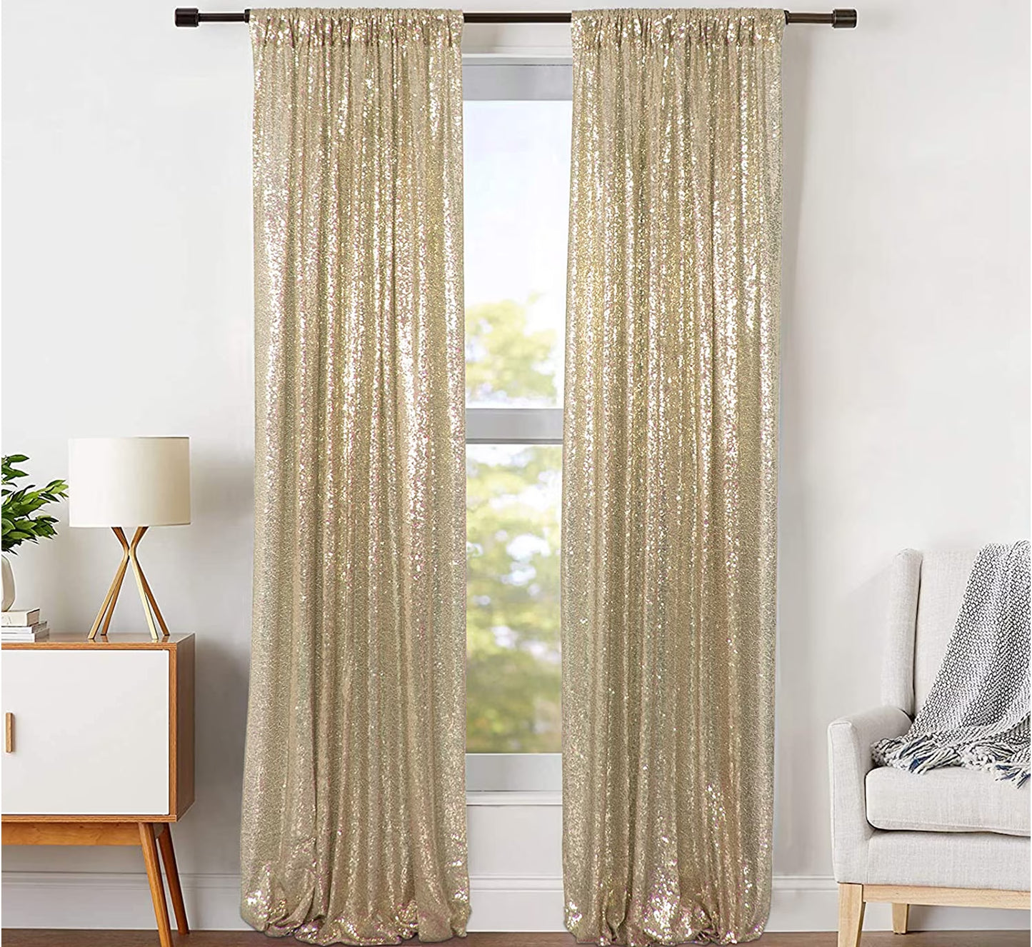Champagne Sequin Backdrop Curtain 8Ft X 8Ft Glitter Photo Booth Backdrop for Party