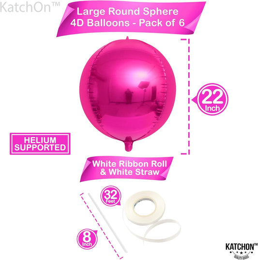 , Big Hot Pink Balloons - 22 Inch Pack of 6 | Hot Pink Foil Balloon for Pink Birthday Decorations, Pink Party Decorations, Gender Reveal | Metallic Balloons for Baby Shower, Bridal