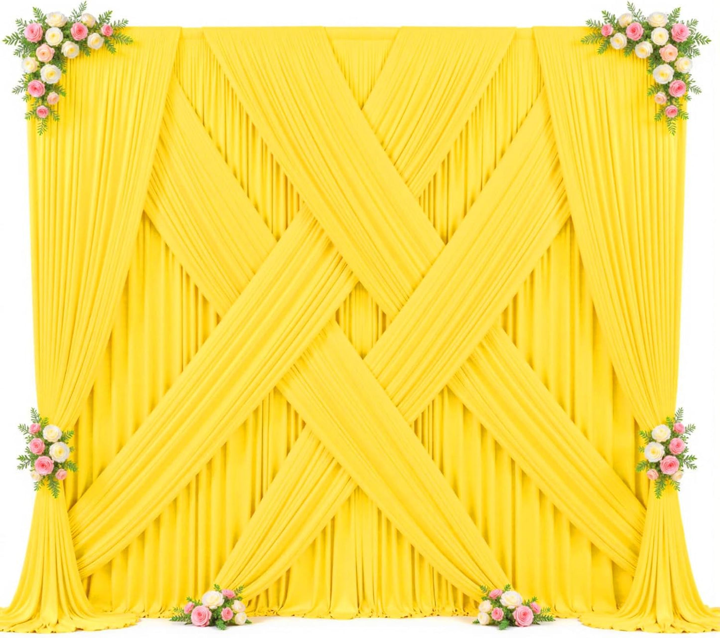 10Ft X 7Ft Yellow Backdrop Curtain for Parties Yellow Wrinkle Free Backdrop Drapes Panels for Birthday Party Baby Shower Wedding Photo Photography Polyester Fabric Background Decoration