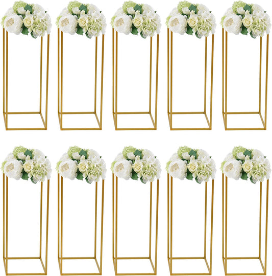 10Pcs Vases for Centerpieces Gold Wedding Flower Stand Wedding Arch Stand Metal Vase Column Stand Geometric Centerpiece Vase (Style3)
