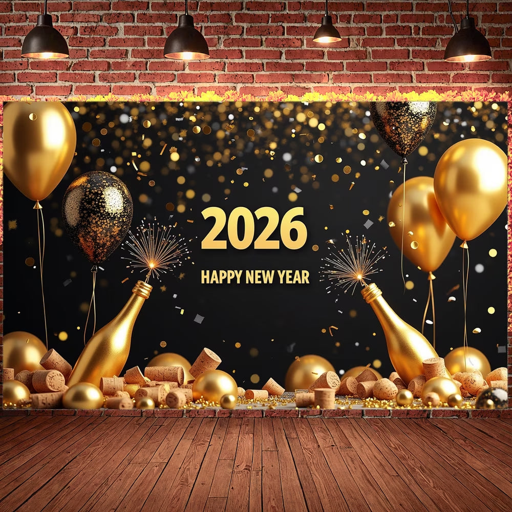 Night Cityscape Happy New Year Banner Glittering Fireworks Celebration Banner Festive Design for Party Decoration Holiday Event Celebration
