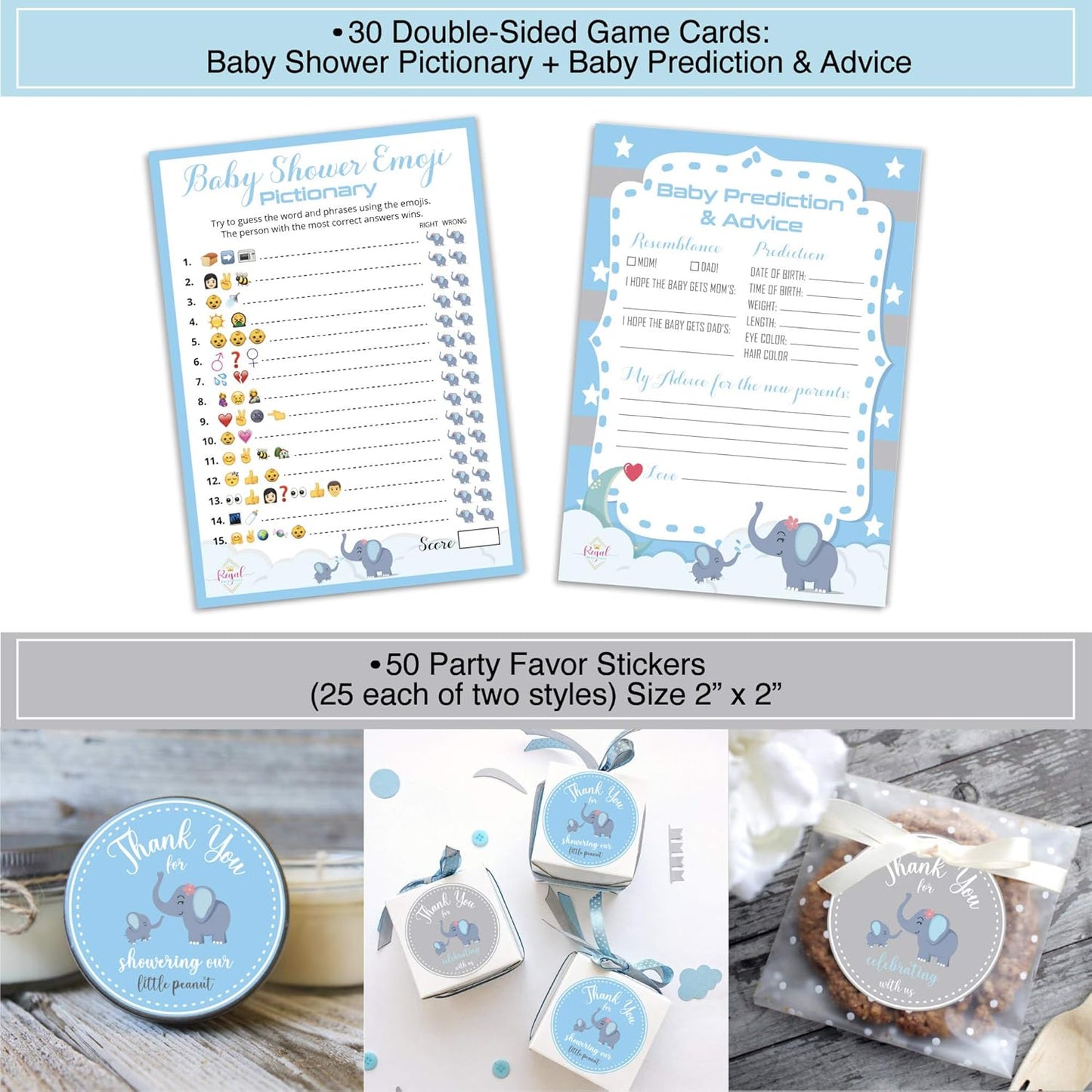 697 Piece Blue Elephant Baby Shower Decorations for Boy Kit - It'S a BOY Pre-Strung Banners, Garland Guestbook Mommy to Be Sash Balloons Cake Toppers Fans Lantern Napkins Straws Games & Favor Stickers