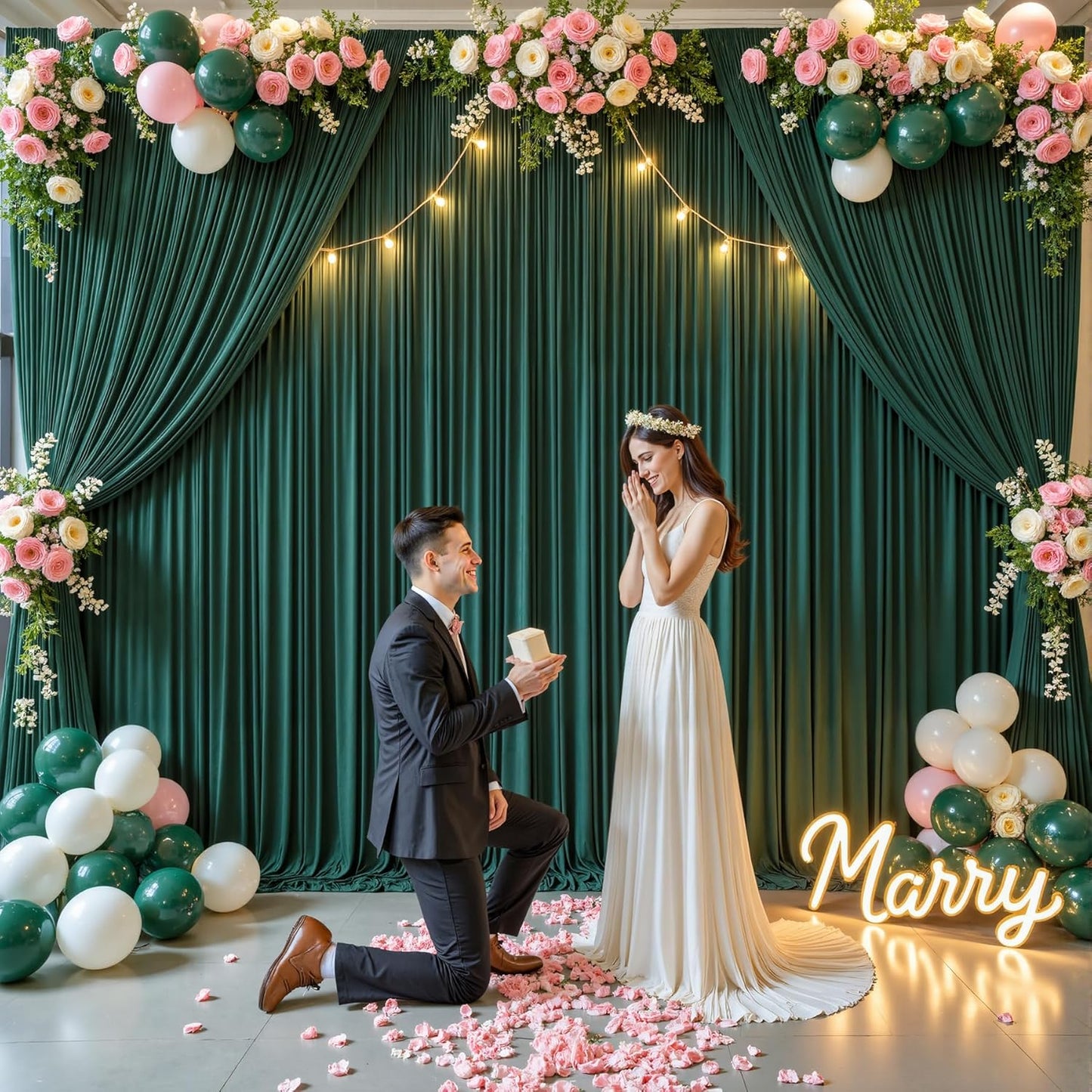 10Ft X 10Ft Hunter Green Backdrop Curtain for Parties Dark Green Wrinkle Free Backdrop Drapes Panels for Baby Shower Birthday Party Photo Photography Polyester Fabric Background Decoration