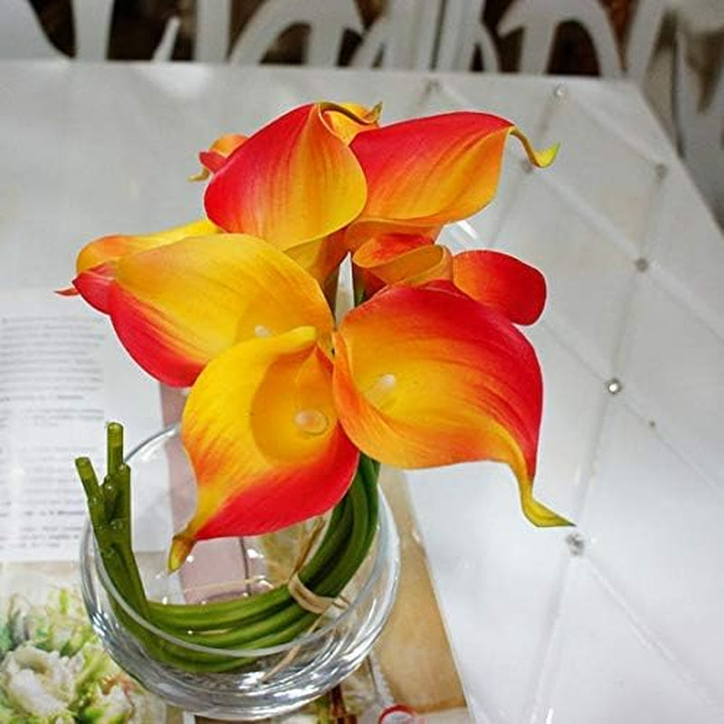 20 Pack Artificial Calla Lily Flowers 14 Inch Yellow-Orange – Real Touch Faux Flowers for Table Centerpieces, Home Decor and Weddings