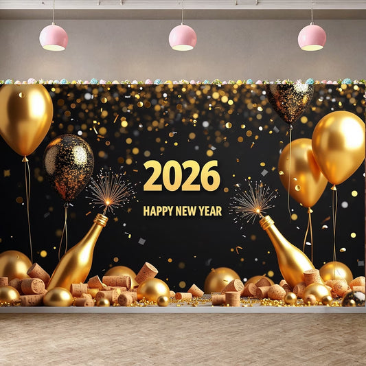 Night Cityscape Happy New Year Banner Glittering Fireworks Celebration Banner Festive Design for Party Decoration Holiday Event Celebration