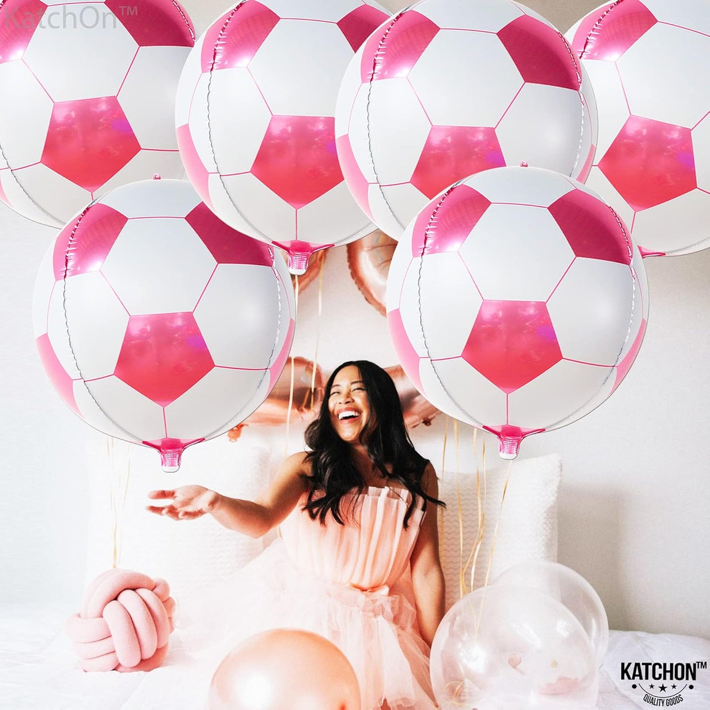 , Huge Pink Soccer Balloons - 22 Inch, Pack of 6 | Soccer Birthday Party Decorations, Sports Themed Party Decorations | Soccer Decorations for Party with Pink and White Balloons