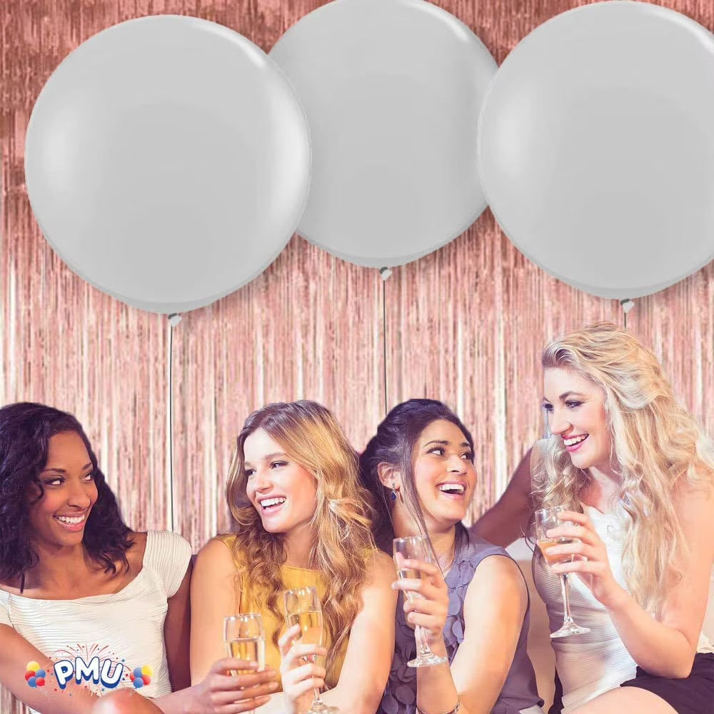 Premium Latex Balloons - Jumbo Size Balloons for Birthdays, Wedding Parties, Baby Shower, Indoor & Outdoor Party Events & Decoration Supplies - Made in USA, 36 Inch Silver, Pkg/12