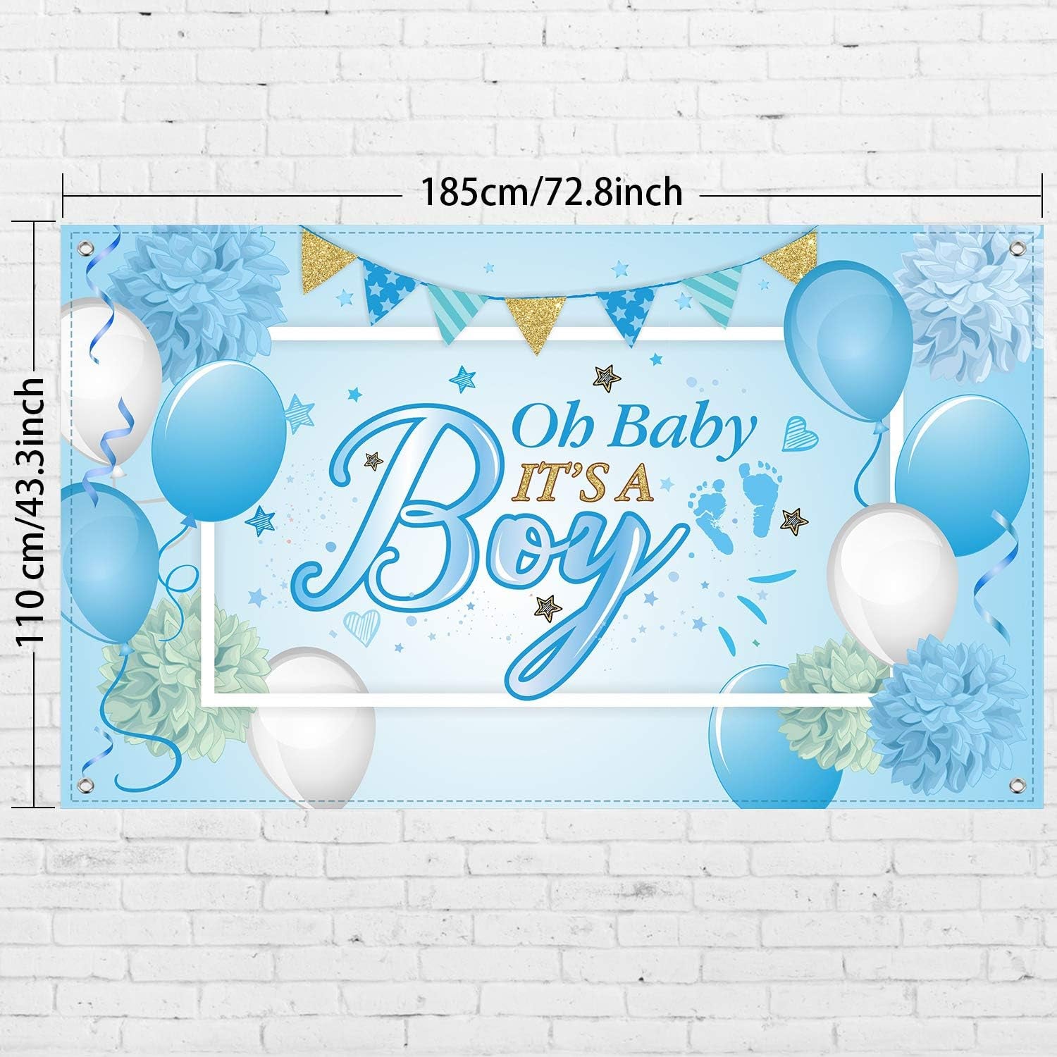 Baby Shower Party Backdrop Decorations, Large Durable Fabric Made Baby Shower Banner Backdrop Photo Booth Background for Boy'S or Girl'S Party Supplies(Boy Style)