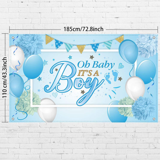 Baby Shower Party Backdrop Decorations, Large Durable Fabric Made Baby Shower Banner Backdrop Photo Booth Background for Boy'S or Girl'S Party Supplies(Boy Style)