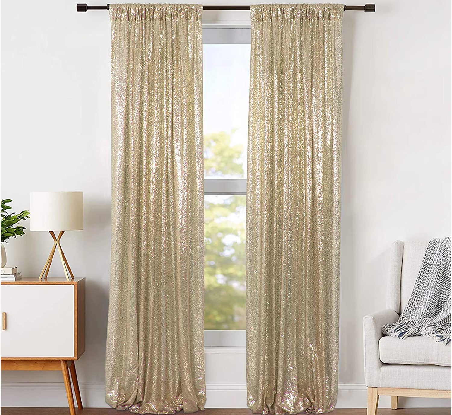 Champagne Sequin Backdrop Curtain 8Ft X 8Ft Glitter Photo Booth Backdrop for Party
