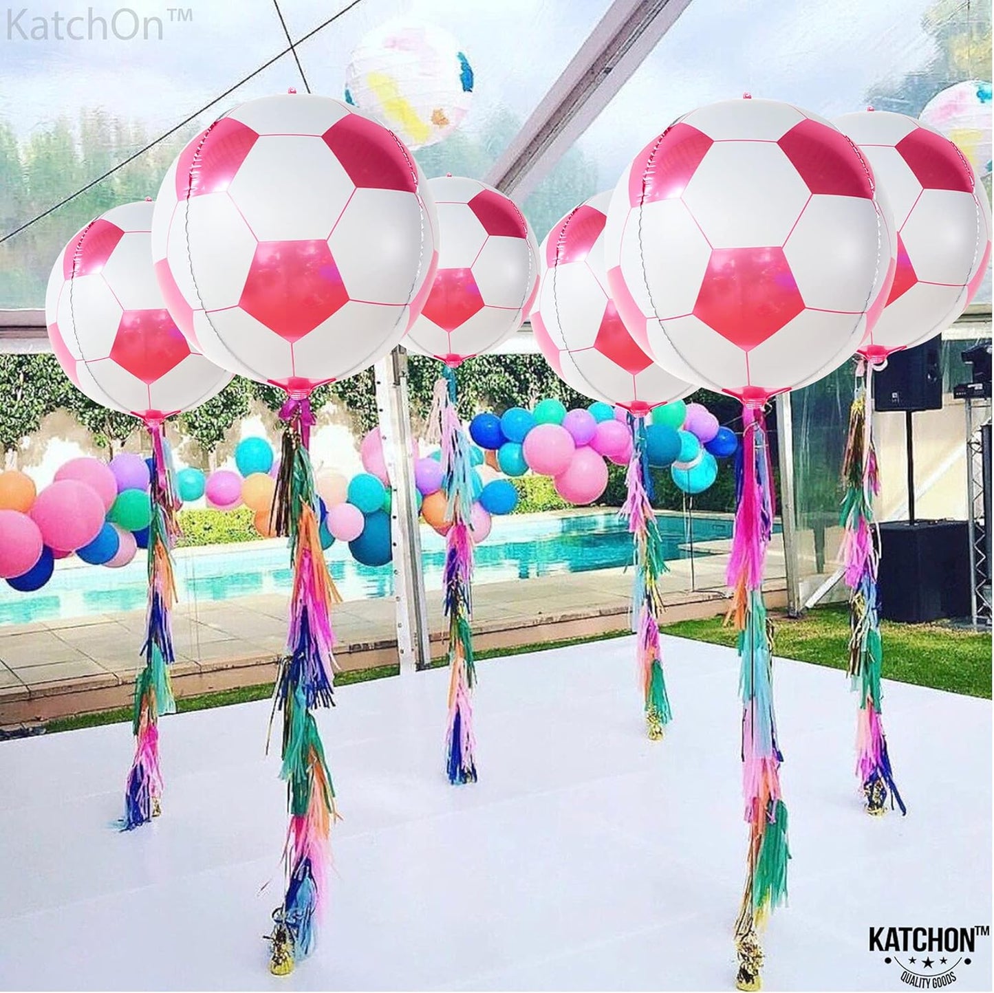 , Huge Pink Soccer Balloons - 22 Inch, Pack of 6 | Soccer Birthday Party Decorations, Sports Themed Party Decorations | Soccer Decorations for Party with Pink and White Balloons