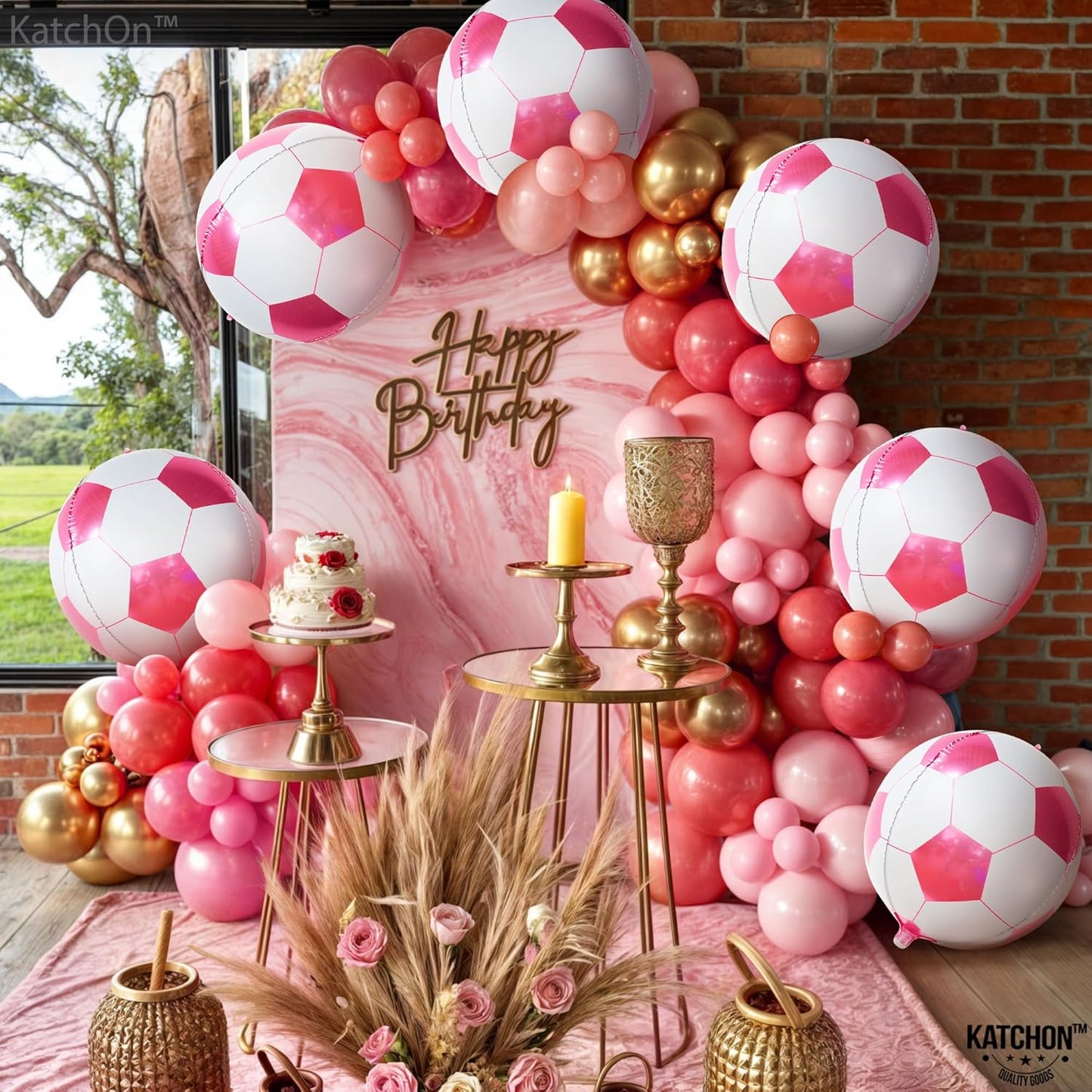 , Huge Pink Soccer Balloons - 22 Inch, Pack of 6 | Soccer Birthday Party Decorations, Sports Themed Party Decorations | Soccer Decorations for Party with Pink and White Balloons