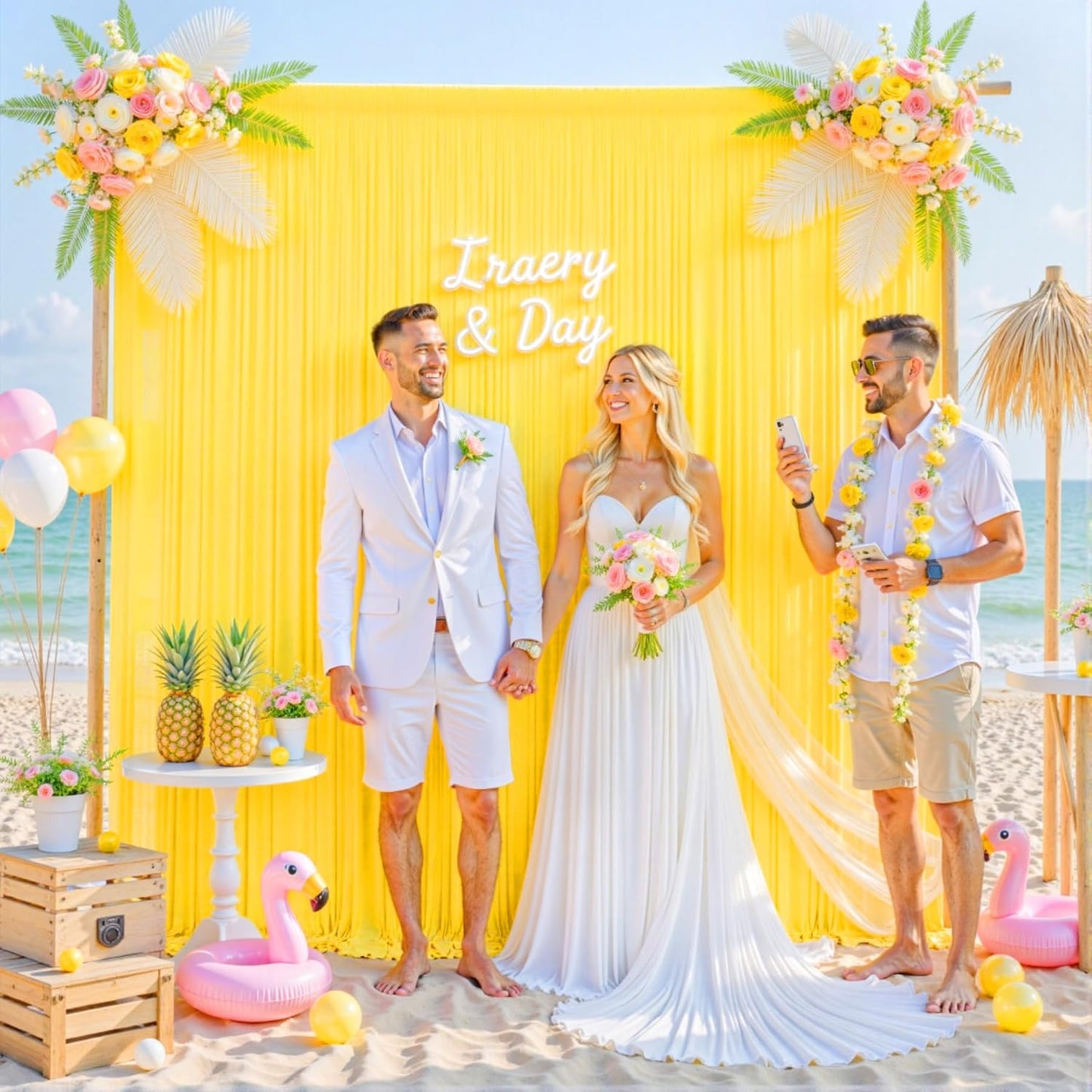 10Ft X 7Ft Yellow Backdrop Curtain for Parties Yellow Wrinkle Free Backdrop Drapes Panels for Birthday Party Baby Shower Wedding Photo Photography Polyester Fabric Background Decoration
