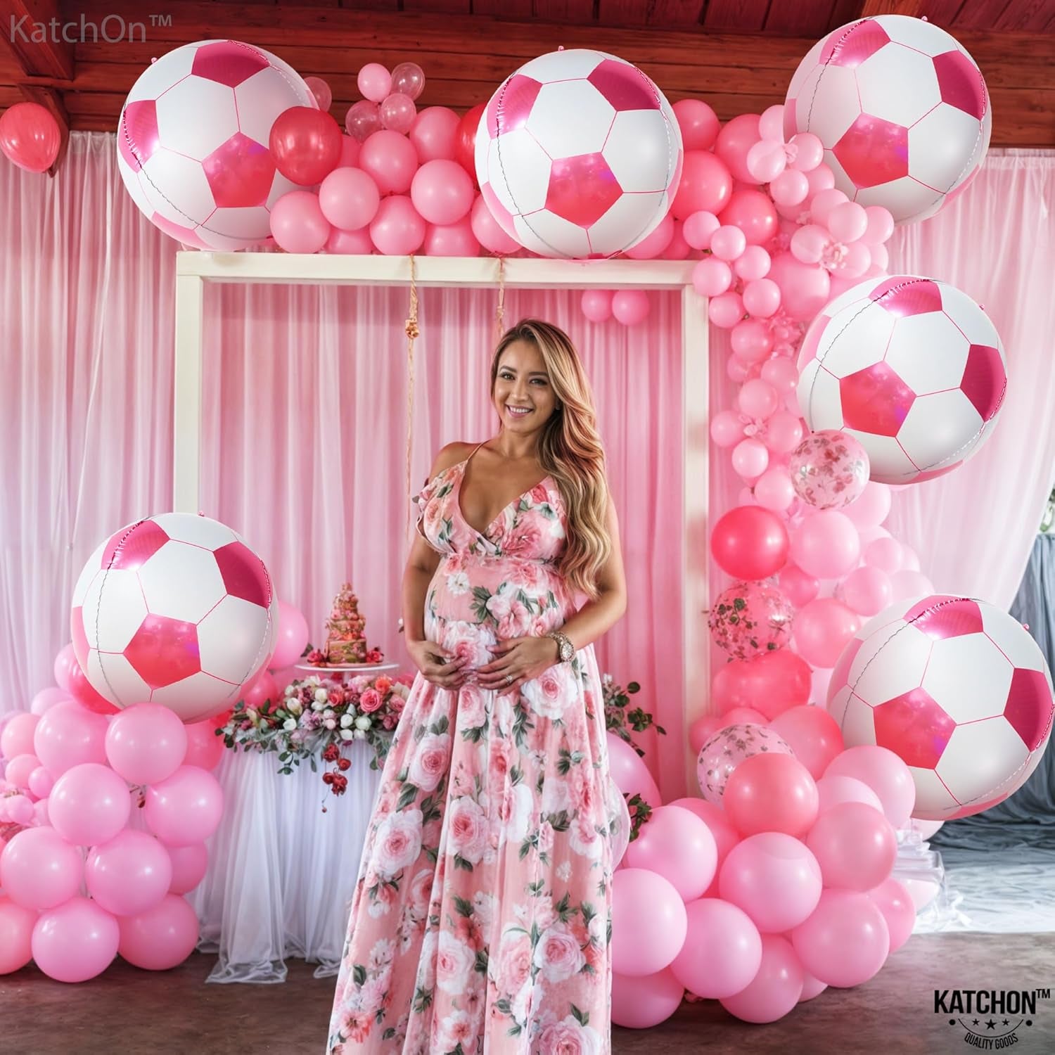, Huge Pink Soccer Balloons - 22 Inch, Pack of 6 | Soccer Birthday Party Decorations, Sports Themed Party Decorations | Soccer Decorations for Party with Pink and White Balloons