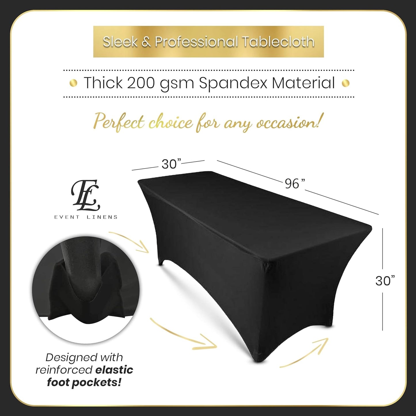 Premium 8Ft Tablecloth Rectangular Spandex Linen - Black Table Cloth Fitted Cover for 8 Foot Folding Table, Wedding Linens Banquet Cloths Rectangle Covers