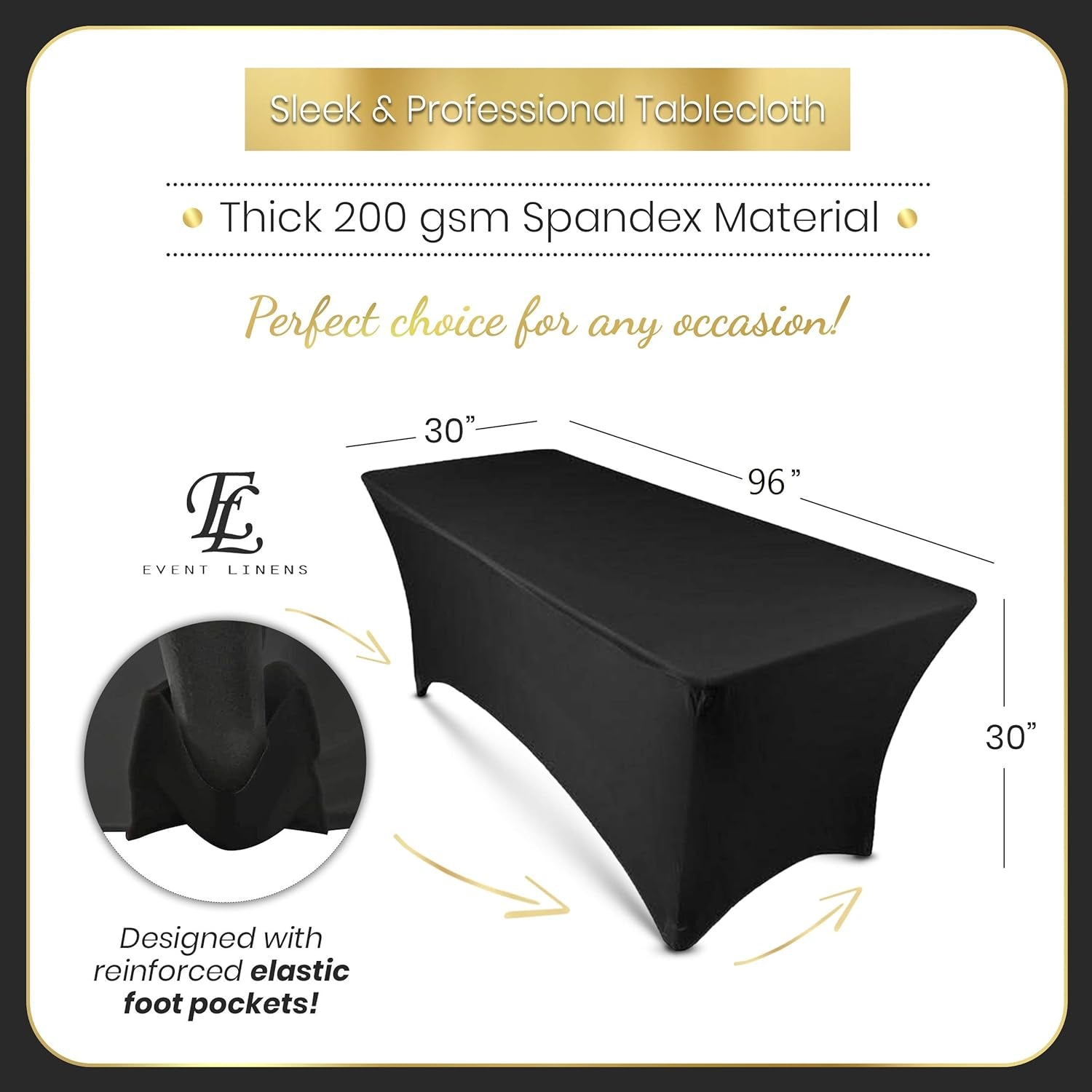 Premium 8Ft Tablecloth Rectangular Spandex Linen - Black Table Cloth Fitted Cover for 8 Foot Folding Table, Wedding Linens Banquet Cloths Rectangle Covers
