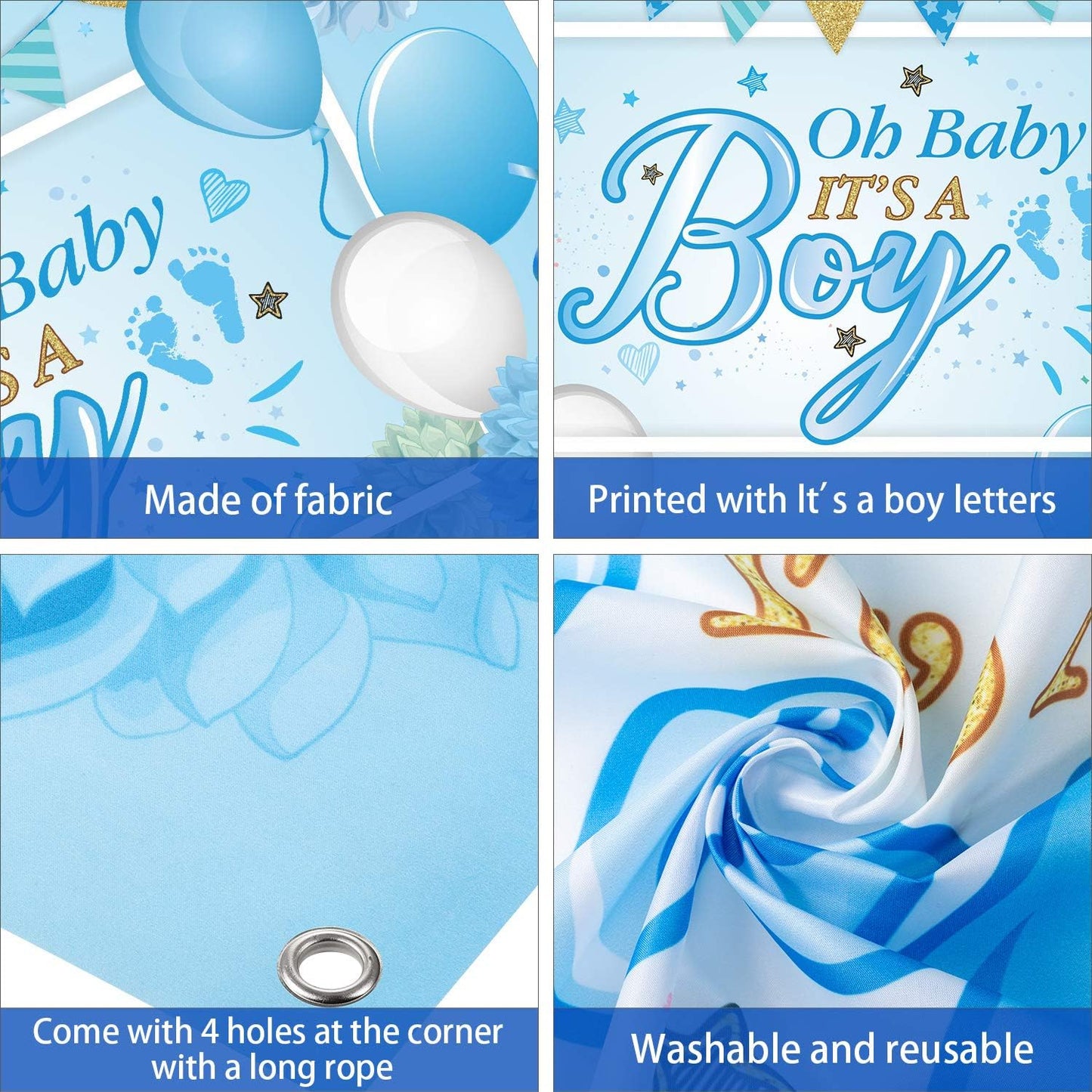 Baby Shower Party Backdrop Decorations, Large Durable Fabric Made Baby Shower Banner Backdrop Photo Booth Background for Boy'S or Girl'S Party Supplies(Boy Style)