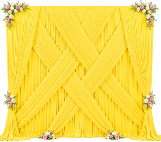 10Ft X 7Ft Yellow Backdrop Curtain for Parties Yellow Wrinkle Free Backdrop Drapes Panels for Birthday Party Baby Shower Wedding Photo Photography Polyester Fabric Background Decoration