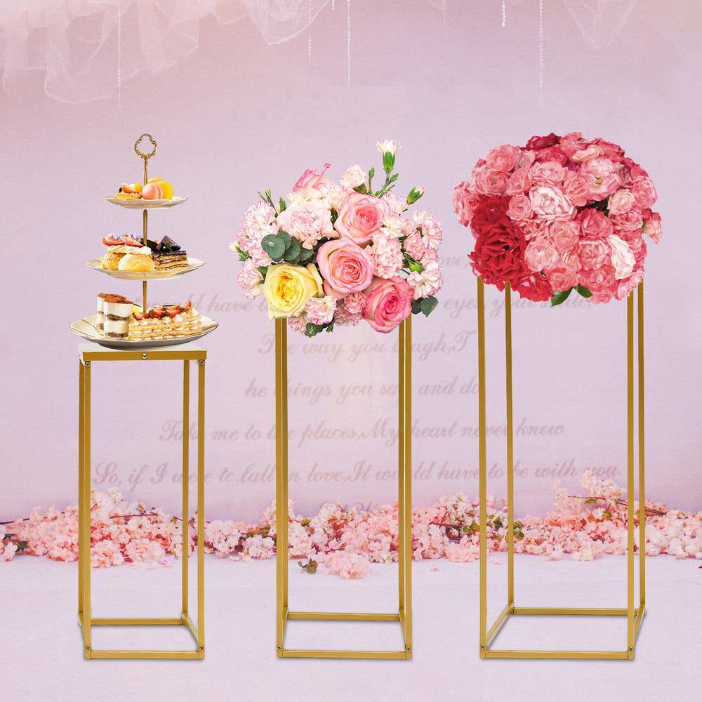 27.56 In. X 10.23 In. Set of 3 Metal Square Gold Wedding Backdrop Grande Vinyl Arbor