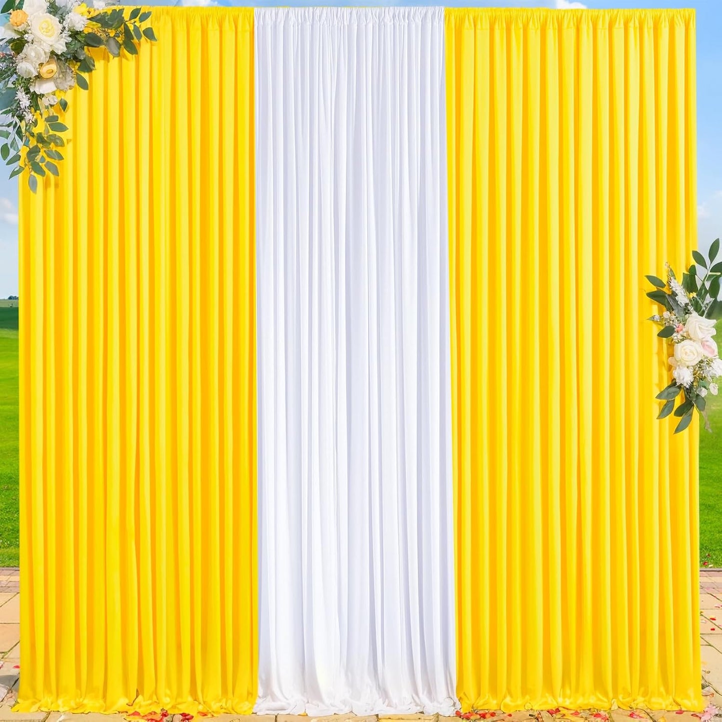 10Ft X 7Ft Yellow Backdrop Curtain for Parties Yellow Wrinkle Free Backdrop Drapes Panels for Birthday Party Baby Shower Wedding Photo Photography Polyester Fabric Background Decoration