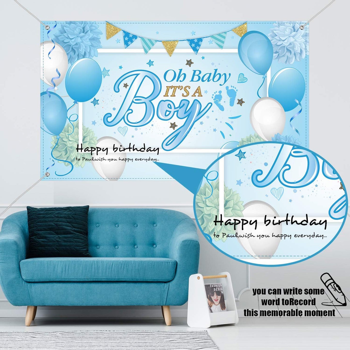 Baby Shower Party Backdrop Decorations, Large Durable Fabric Made Baby Shower Banner Backdrop Photo Booth Background for Boy'S or Girl'S Party Supplies(Boy Style)