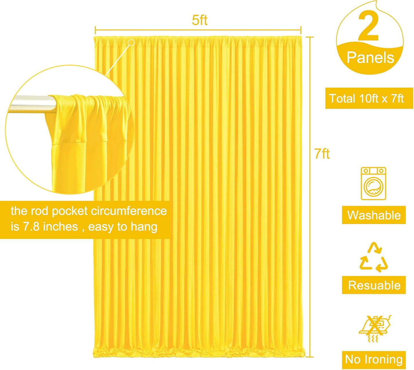 10Ft X 7Ft Yellow Backdrop Curtain for Parties Yellow Wrinkle Free Backdrop Drapes Panels for Birthday Party Baby Shower Wedding Photo Photography Polyester Fabric Background Decoration