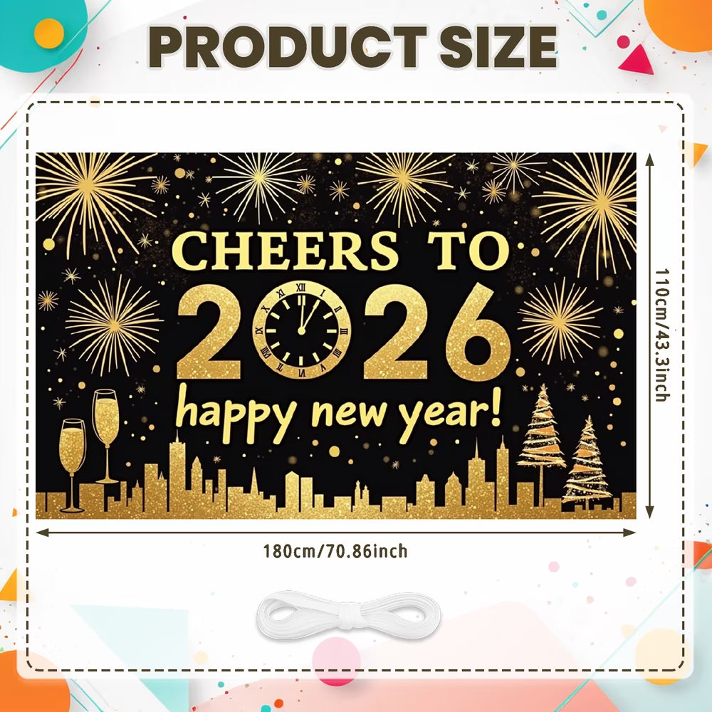 Night Cityscape Happy New Year Banner Glittering Fireworks Celebration Banner Festive Design for Party Decoration Holiday Event Celebration