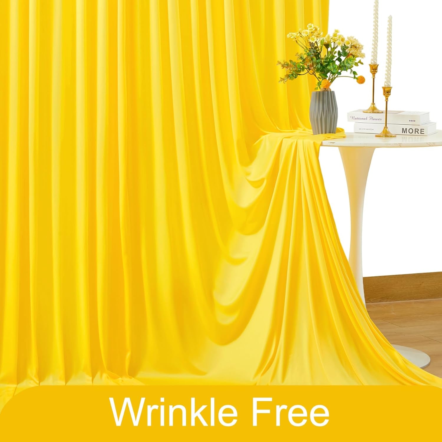 10Ft X 7Ft Yellow Backdrop Curtain for Parties Yellow Wrinkle Free Backdrop Drapes Panels for Birthday Party Baby Shower Wedding Photo Photography Polyester Fabric Background Decoration