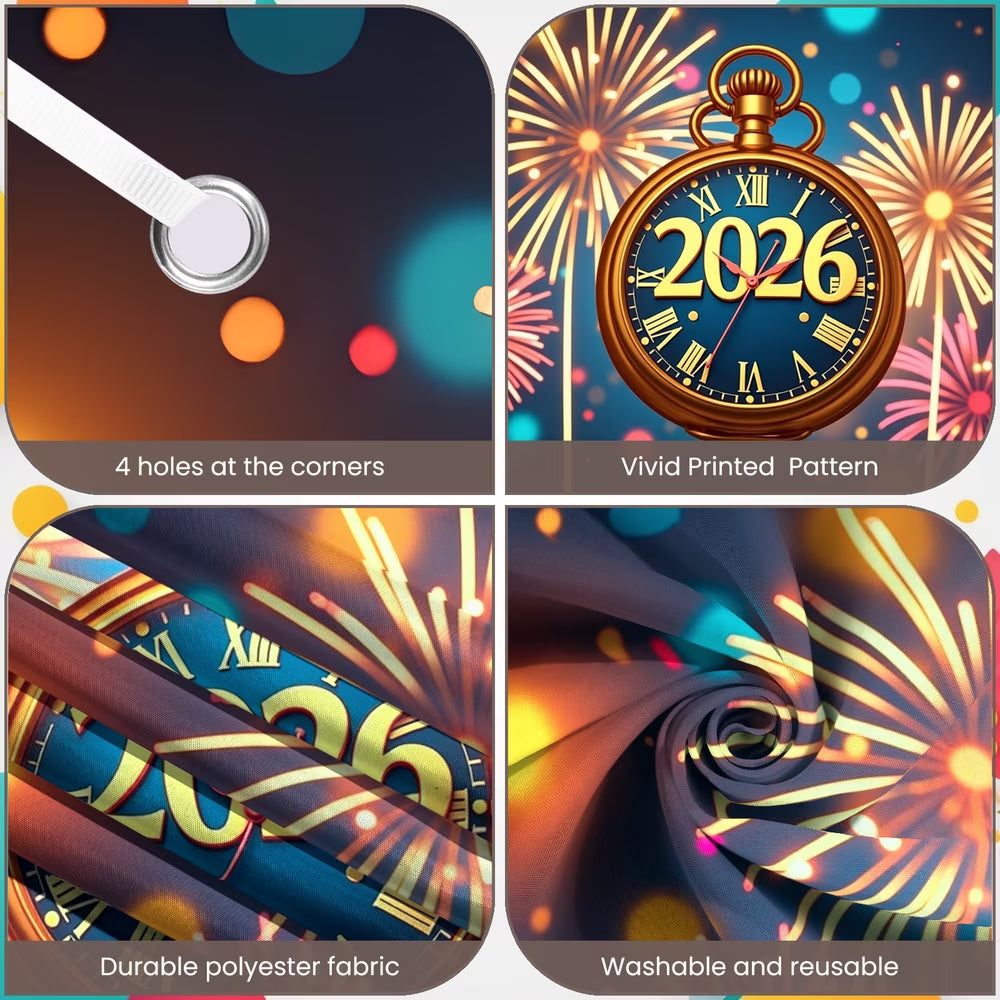 Night Cityscape Happy New Year Banner Glittering Fireworks Celebration Banner Festive Design for Party Decoration Holiday Event Celebration