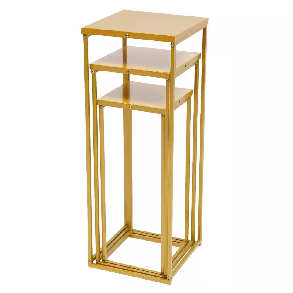 27.56 In. X 10.23 In. Set of 3 Metal Square Gold Wedding Backdrop Grande Vinyl Arbor