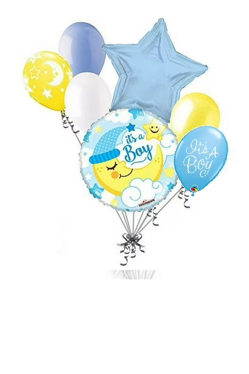 7 Pc Baby Boy Sleeping Moon Balloon Bouquet Party Decoration Welcome Home Star