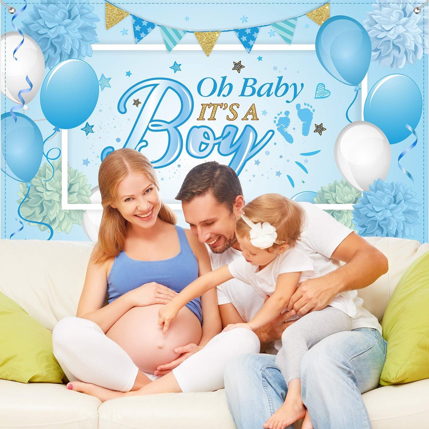 Baby Shower Party Backdrop Decorations, Large Durable Fabric Made Baby Shower Banner Backdrop Photo Booth Background for Boy'S or Girl'S Party Supplies(Boy Style)