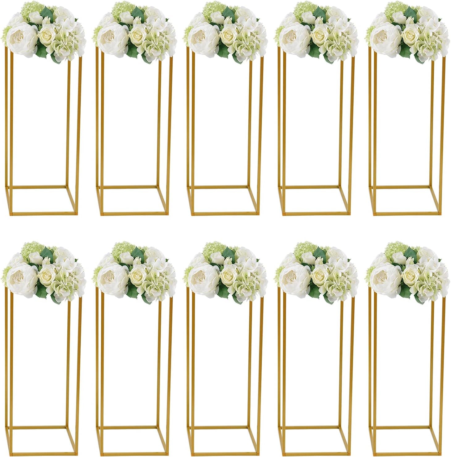 10Pcs Vases for Centerpieces Gold Wedding Flower Stand Wedding Arch Stand Metal Vase Column Stand Geometric Centerpiece Vase (Style3)
