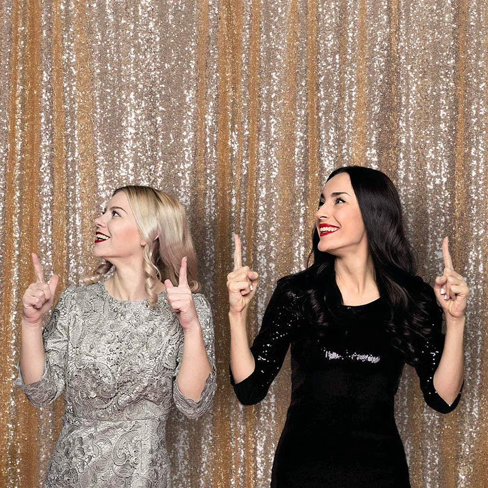 Champagne Sequin Backdrop Curtain 8Ft X 8Ft Glitter Photo Booth Backdrop for Party