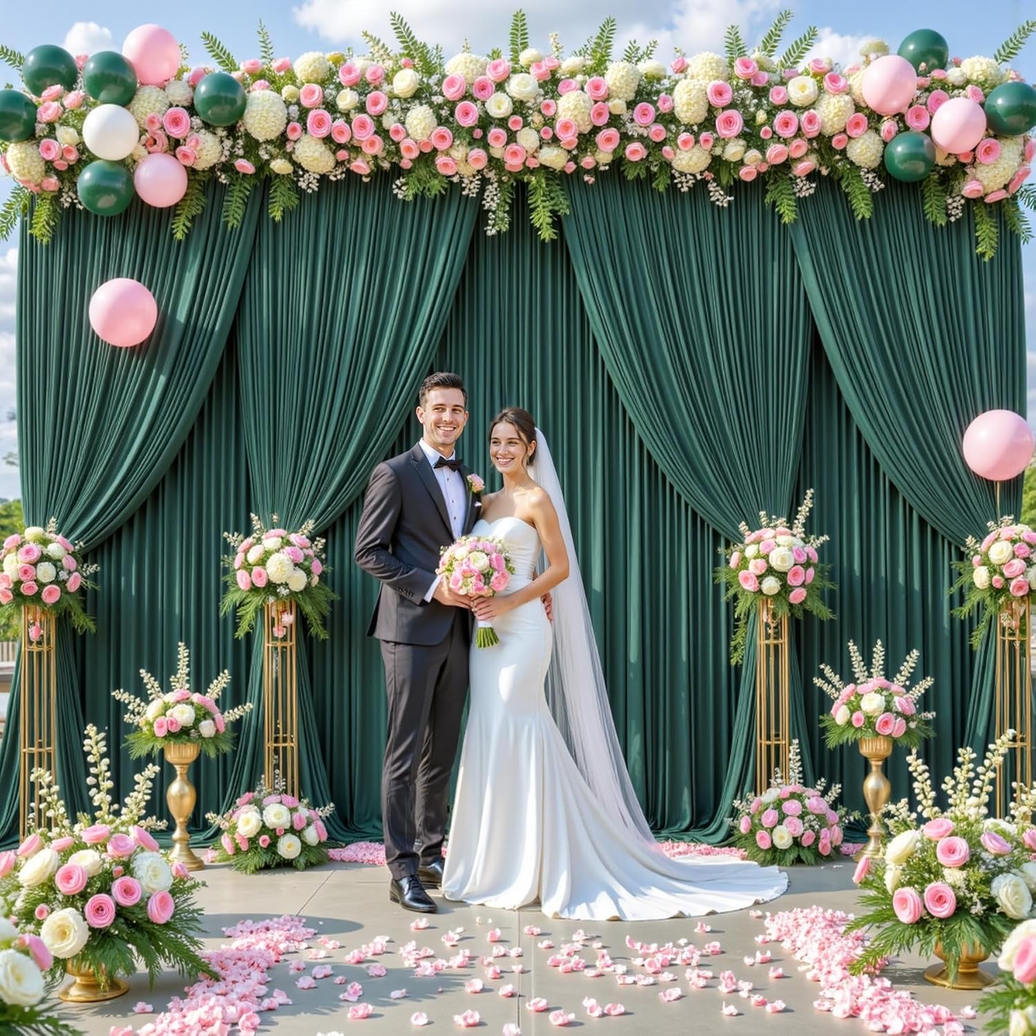 10Ft X 10Ft Hunter Green Backdrop Curtain for Parties Dark Green Wrinkle Free Backdrop Drapes Panels for Baby Shower Birthday Party Photo Photography Polyester Fabric Background Decoration