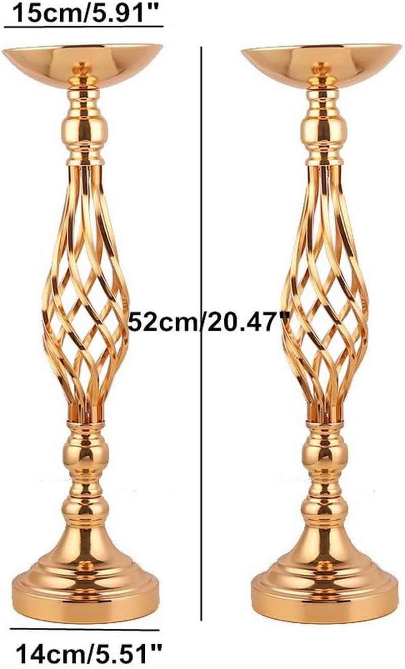 Gold Wedding Vases for Table Centerpieces - 2Pcs of Twist Candleholder Stands, Elegant Floral Arrangement Vases, Metal Centerpieces for Reception Table Wedding Road-Leading Home Decor