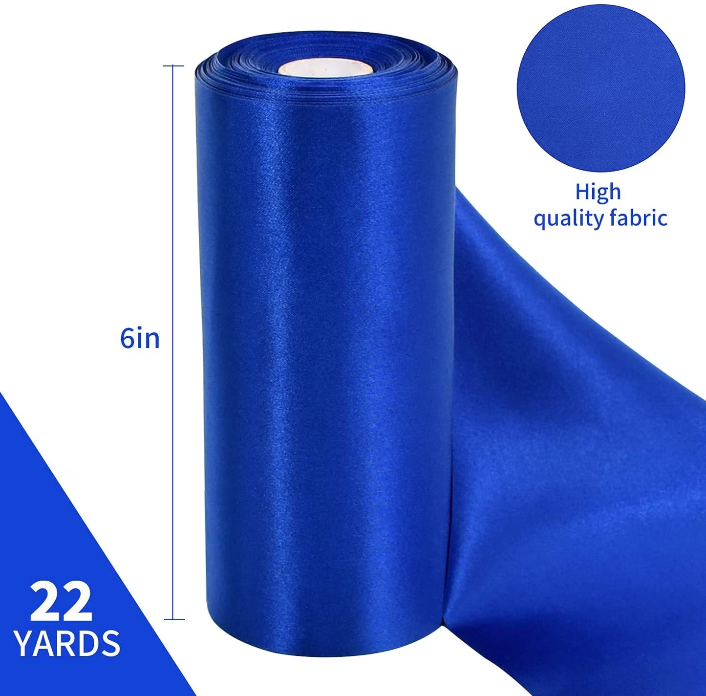 6 Inch X 22Yd Wide Royal Blue Satin Ribbon Solid Fabric Large Ribbon for Grand Opening Cutting Ceremony Wedding Birthday Party Decoration Gift Craft Chair Sash Table Car Bows Indoor or Outdoor