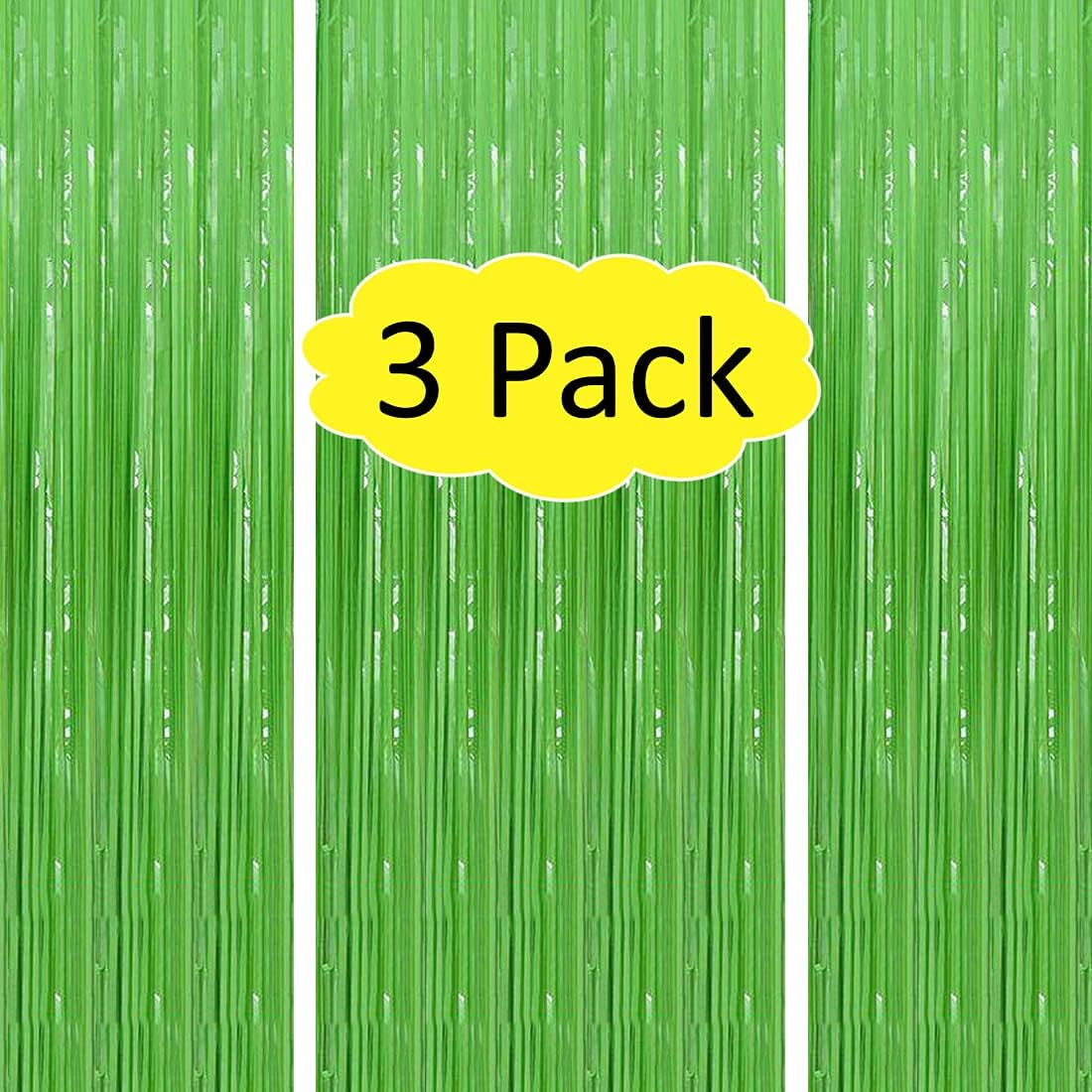 3Pcs Macaron Green Tinsel Foil Fringe Backdrop Curtains Party Decoration - Party Door Wall Streamer Photo Backdrop for Birthday Wedding Engagement Bridal Shower Decoration