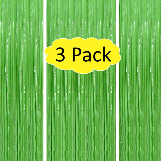 3Pcs Macaron Green Tinsel Foil Fringe Backdrop Curtains Party Decoration - Party Door Wall Streamer Photo Backdrop for Birthday Wedding Engagement Bridal Shower Decoration