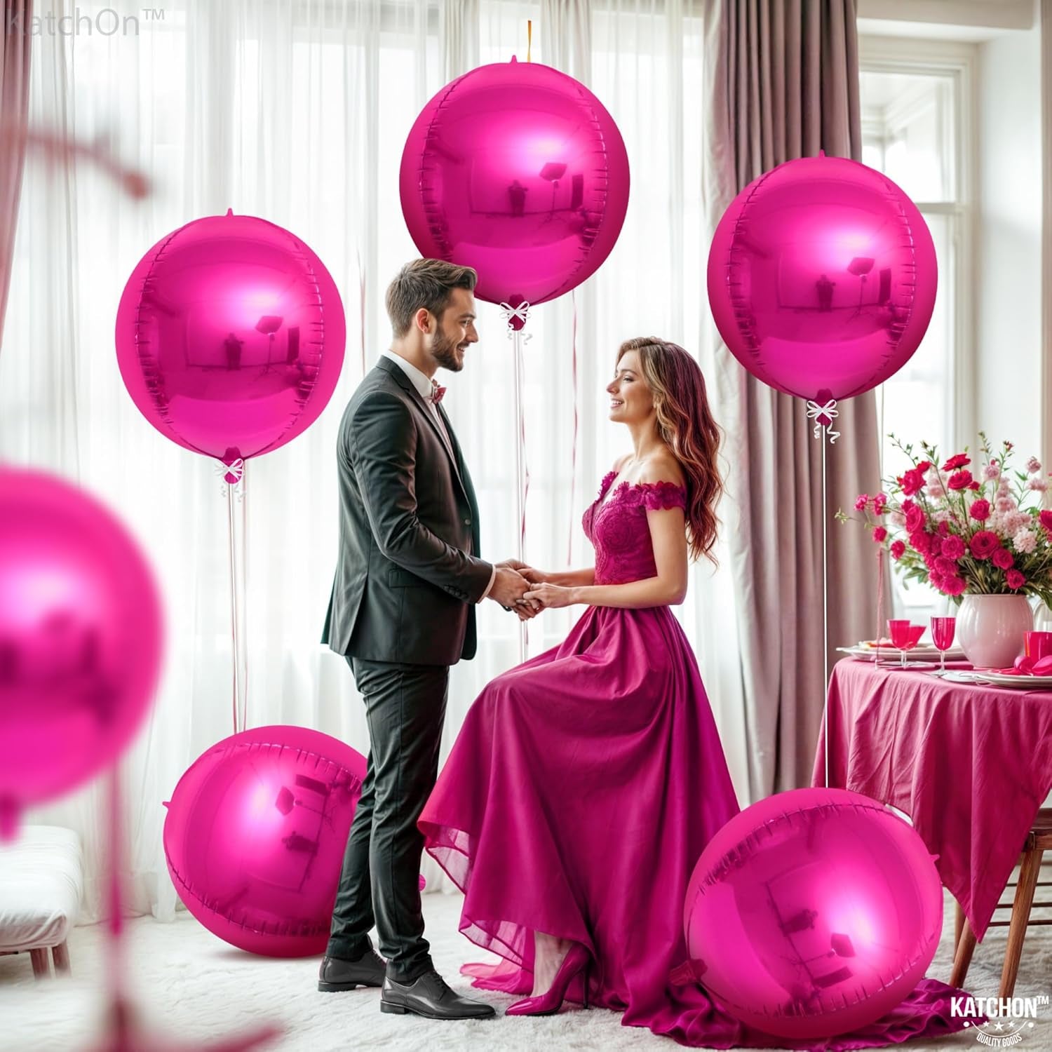 , Big Hot Pink Balloons - 22 Inch Pack of 6 | Hot Pink Foil Balloon for Pink Birthday Decorations, Pink Party Decorations, Gender Reveal | Metallic Balloons for Baby Shower, Bridal