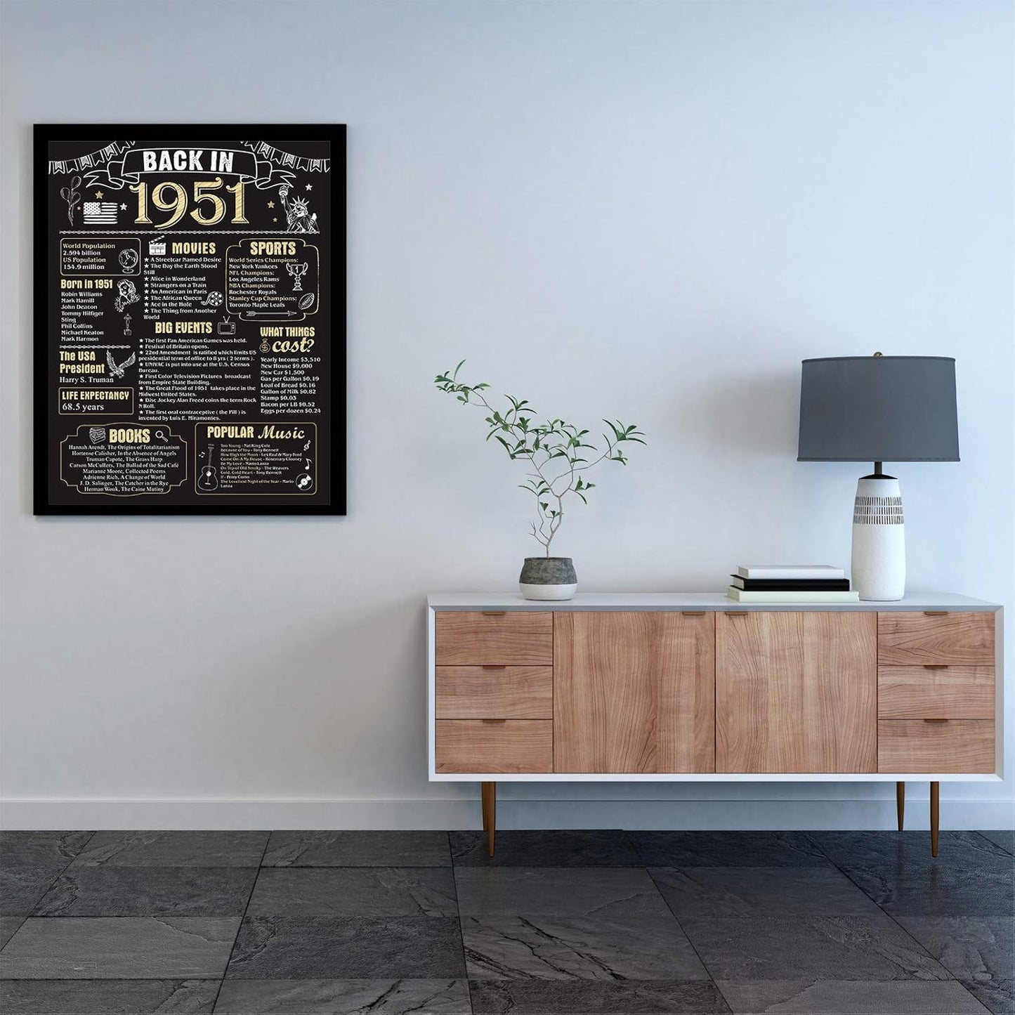 71Th Birthday Decorations for Men Women 71Th Birthday Gift for Him Back in 1951 Poster Decor Black and Gold 11 X 14 Inch 71 Years Ago Decor(Back in 1951)