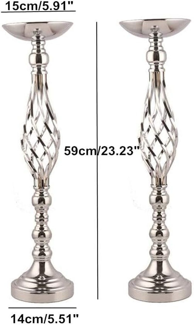 Silver Wedding Vases for Table Centerpieces - 2Pcs of Twist Candleholder Stands, Elegant Floral Arrangement Vases, Metal Centerpieces for Reception Table Wedding Road-Leading Home Decor