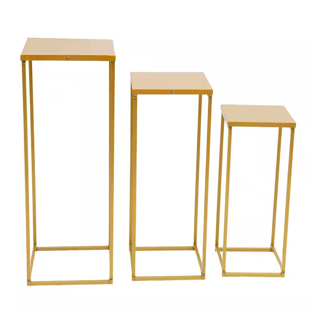 27.56 In. X 10.23 In. Set of 3 Metal Square Gold Wedding Backdrop Grande Vinyl Arbor