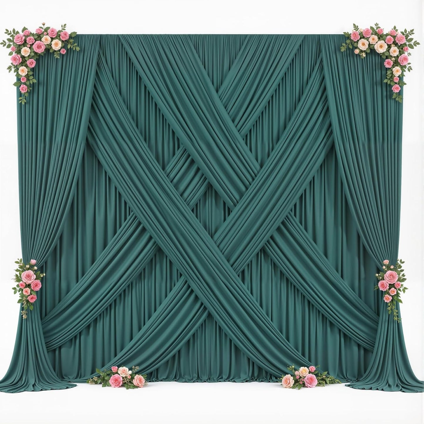 10Ft X 10Ft Hunter Green Backdrop Curtain for Parties Dark Green Wrinkle Free Backdrop Drapes Panels for Baby Shower Birthday Party Photo Photography Polyester Fabric Background Decoration