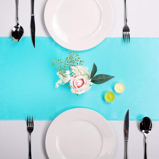 10-Pack Satin Table Runner Turquoise 12 X 108 Inches Long, Table Runners for Wedding, Birthday Parties, Banquets Decorations（10 Pack, 12X108 Inch, Turquoise）