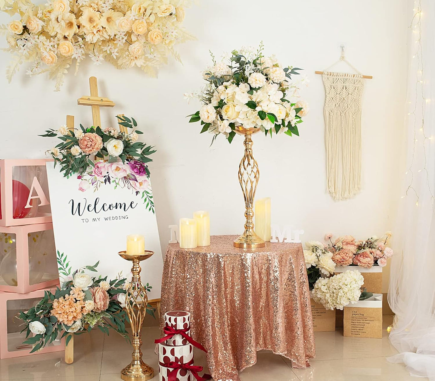 Gold Wedding Vases for Table Centerpieces - 2Pcs of Twist Candleholder Stands, Elegant Floral Arrangement Vases, Metal Centerpieces for Reception Table Wedding Road-Leading Home Decor