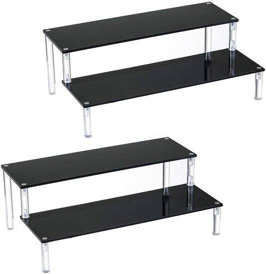 2 Pack 2-Tier Black Acrylic Display Stand Display Shelf for Dessert Jewels Figurines, Cupcake Stand - 2 Pack ( 12" * 6.9" * 4.25" )