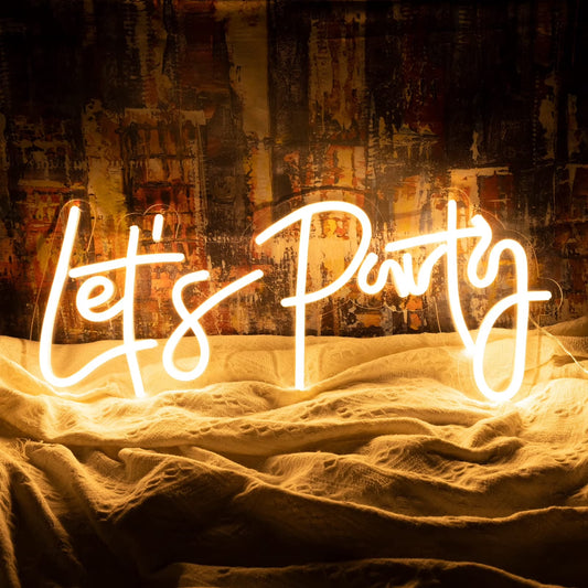 Let'S Party Neon Sign for Wall Decor, 23X10 Inch Dimmable Switch Warm White Art Signs Led Neon Light for Bachelorette, Engagement , Birthday ,Wedding Party, Indoor or Outdoor Romantic Decoration