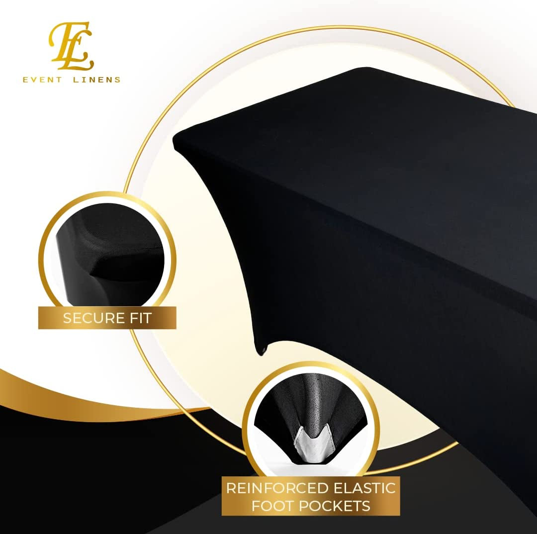 Premium 8Ft Tablecloth Rectangular Spandex Linen - Black Table Cloth Fitted Cover for 8 Foot Folding Table, Wedding Linens Banquet Cloths Rectangle Covers