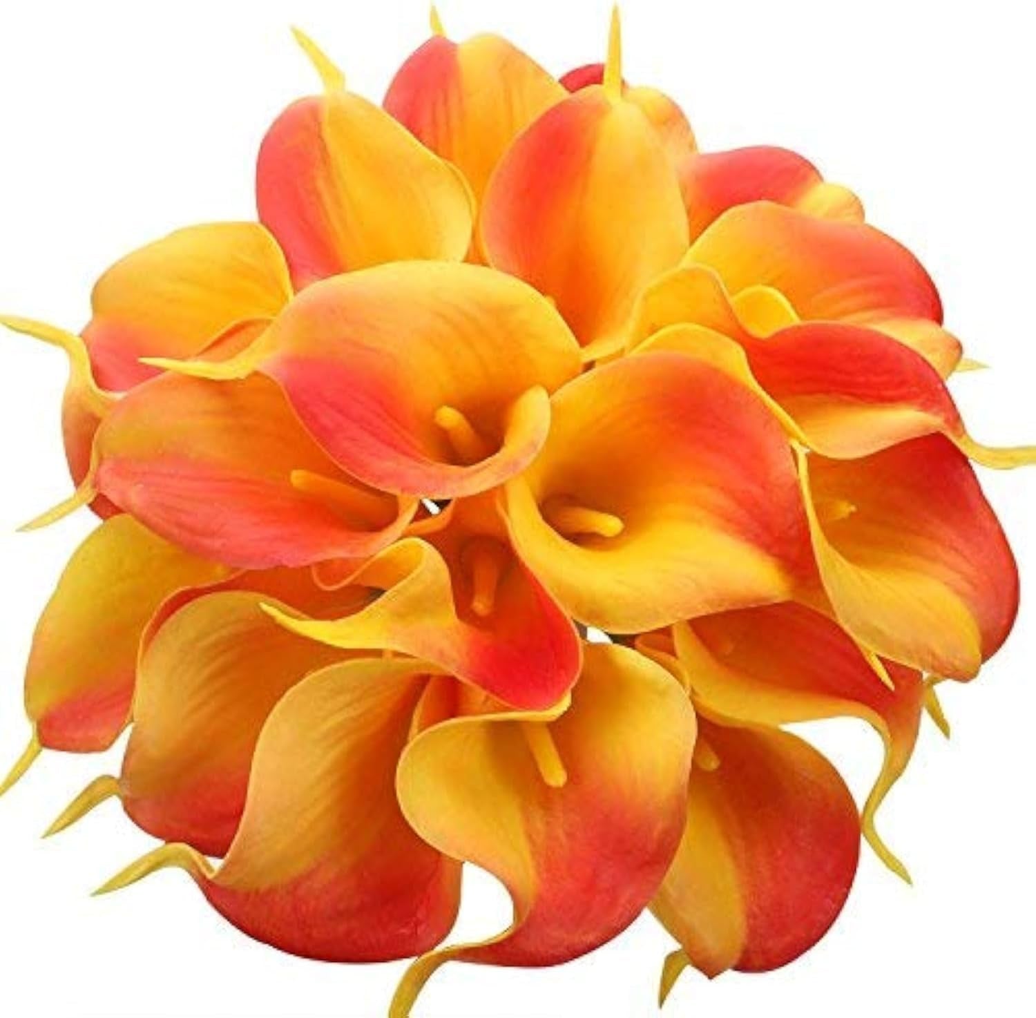 20 Pack Artificial Calla Lily Flowers 14 Inch Yellow-Orange – Real Touch Faux Flowers for Table Centerpieces, Home Decor and Weddings